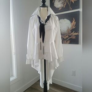 3/$30 SHEIN White Blouse with Black Scarf Detail